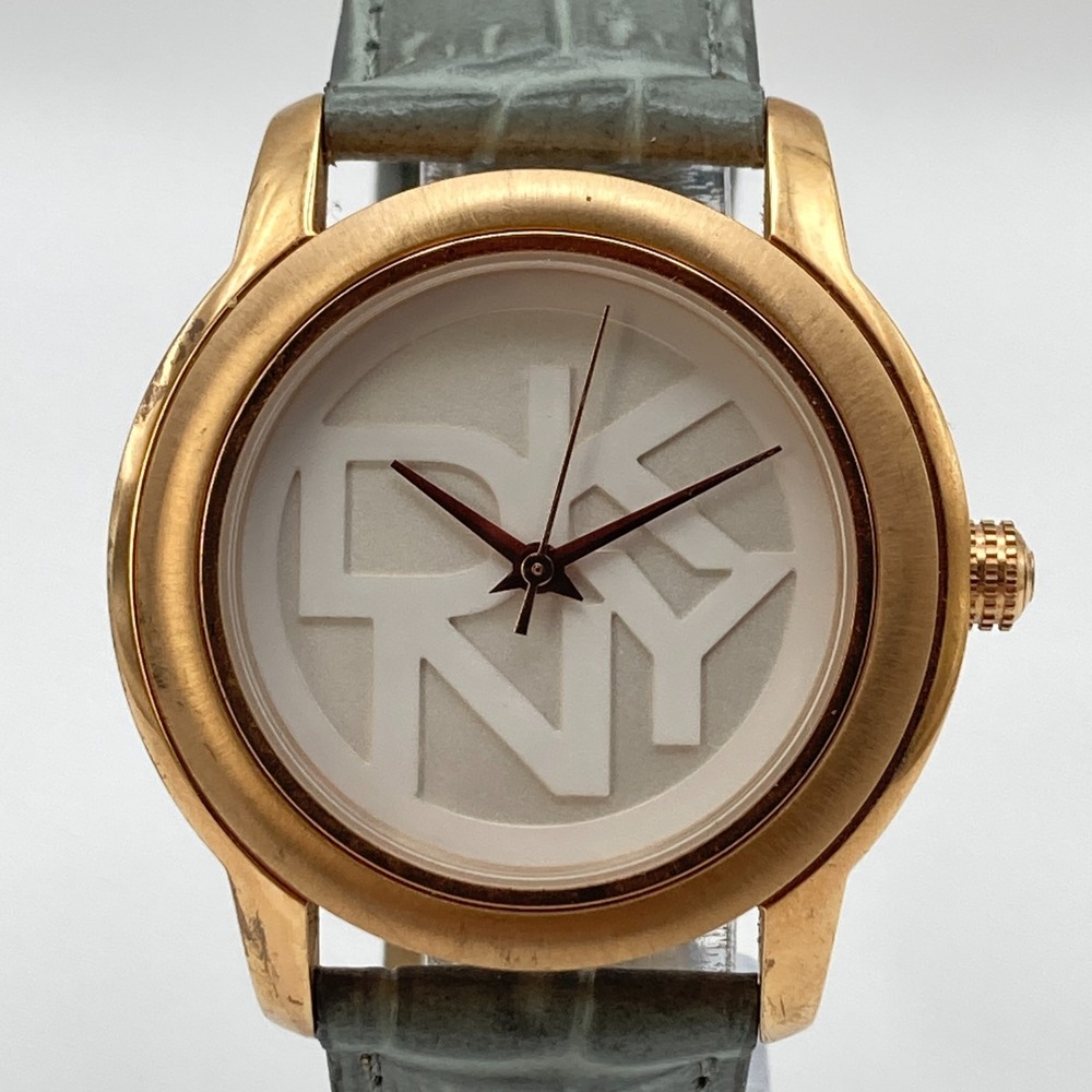 DKNY Women's Watch 38mm Brushed Rose Gold Tone Gray Leather WR New Battery 8.25"